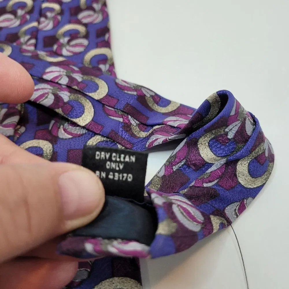 Geoffrey Beene, Blue/Gold/Gray/Red Silk Tie‎